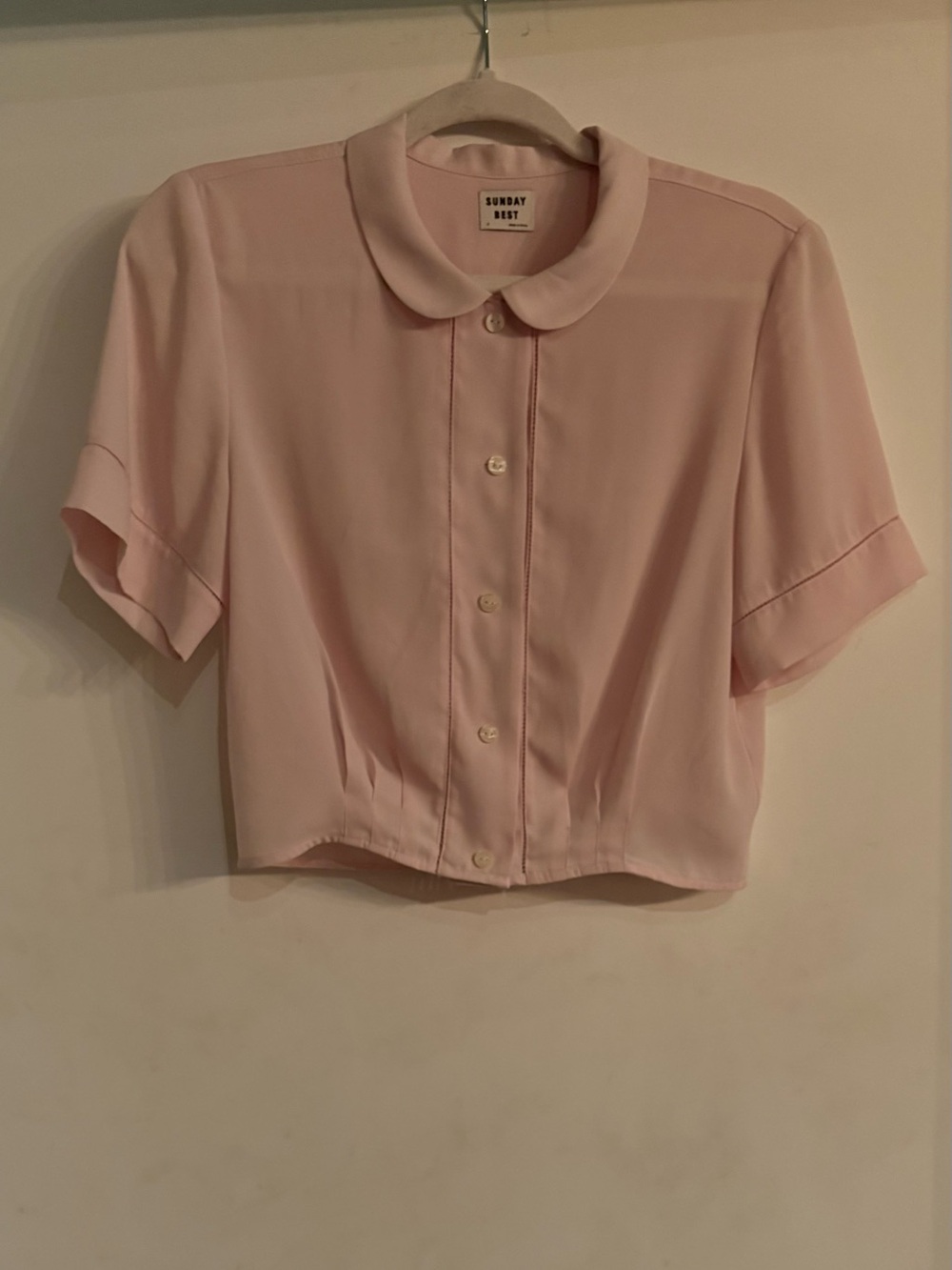 Sunday Best Light Pink Short-Sleeve Peter Pan Collar Button-Down Top